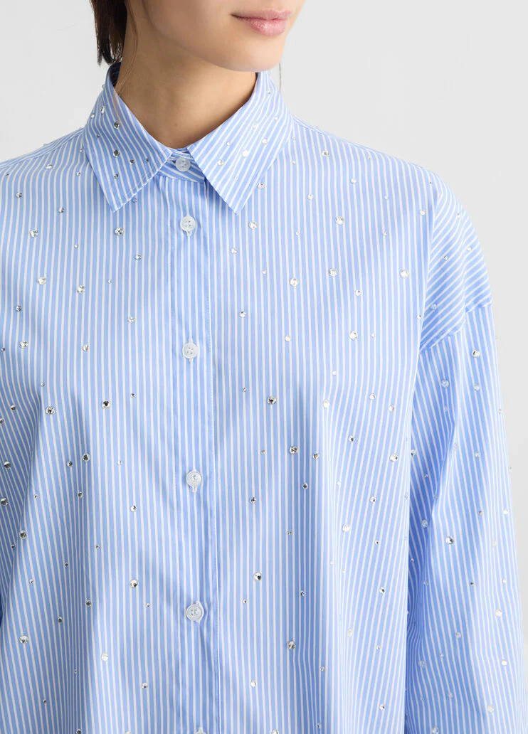 Light blue poplin shirt with rhinestones