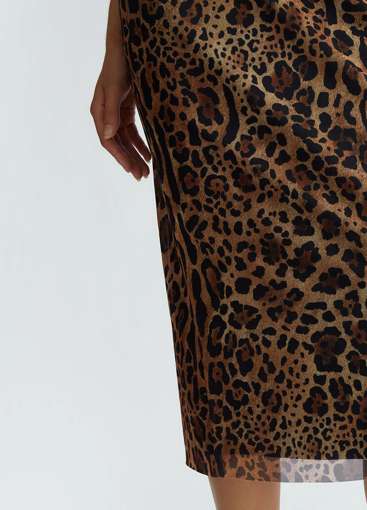 Animal-print tulle midi skirt