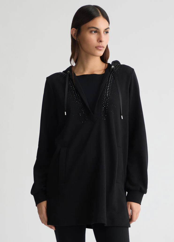 Hooded sweatshirt with gemstones