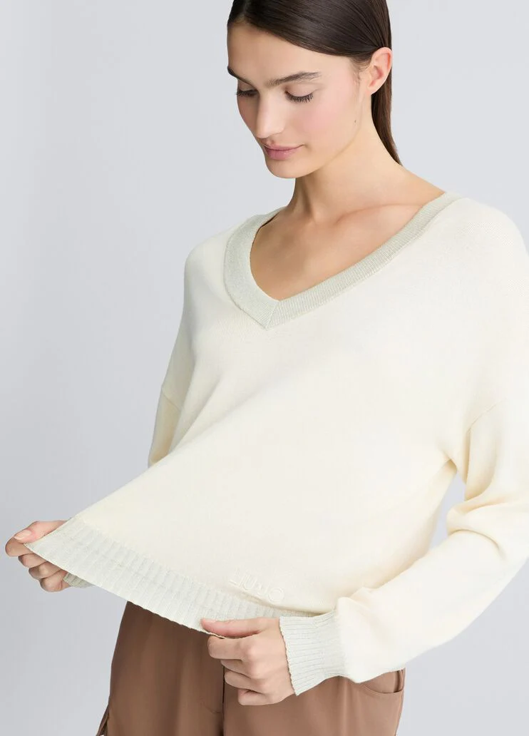 Ivory V-neck jumper