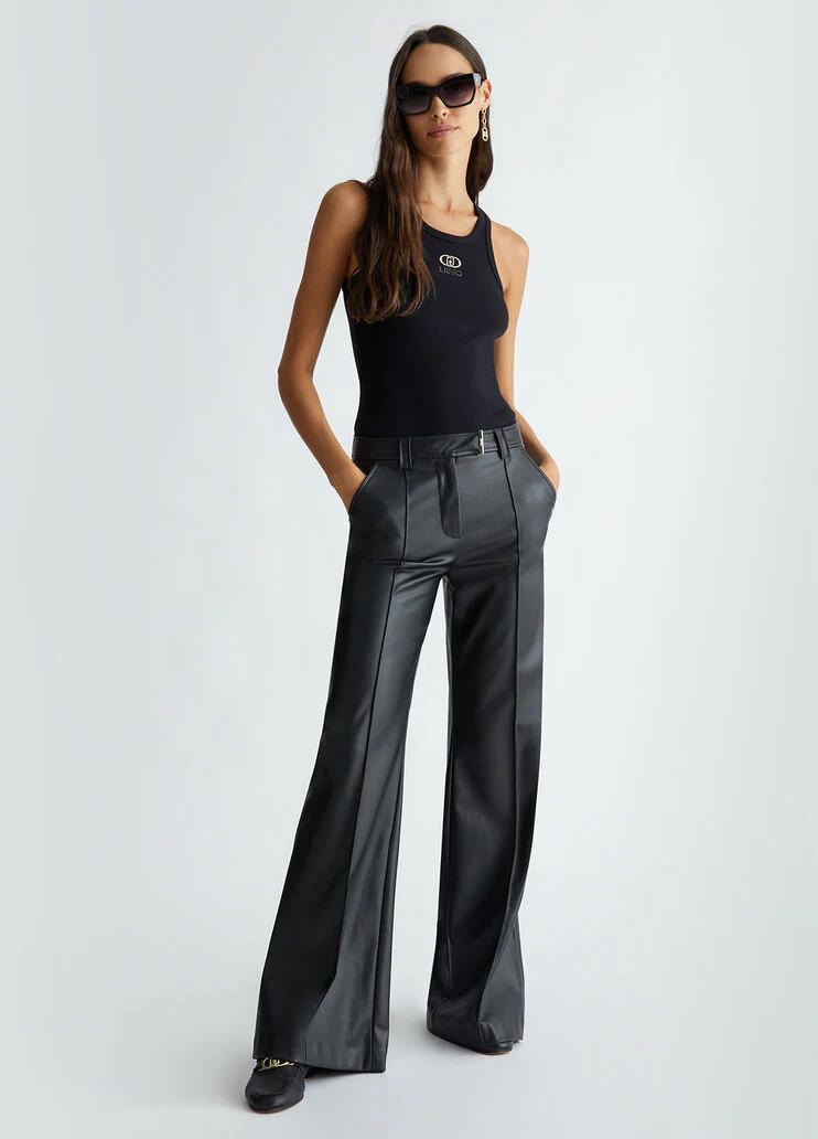 Coated fabric palazzo trousers