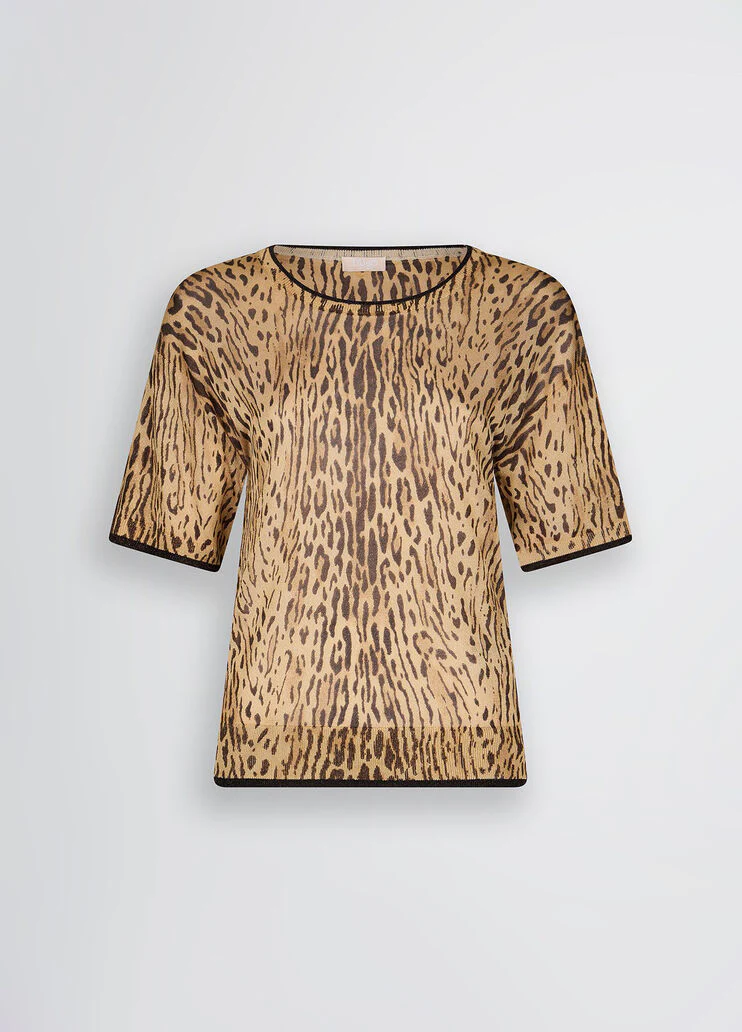 Animal-print knit T-shirt