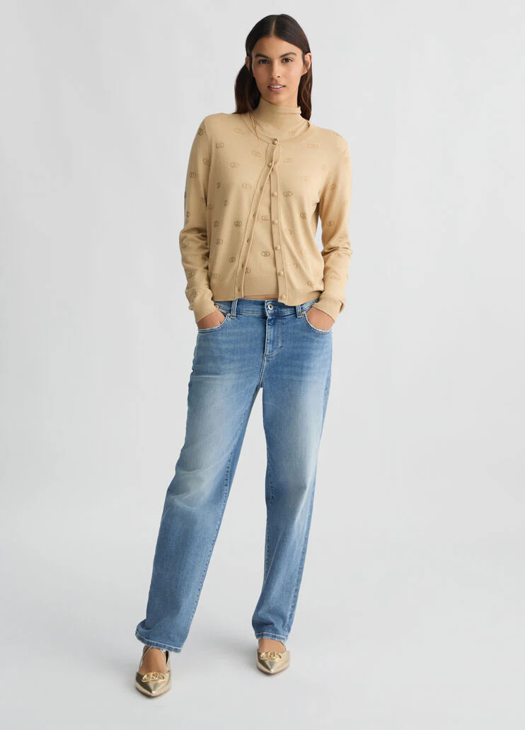 Cardigan with logo and rhinestones