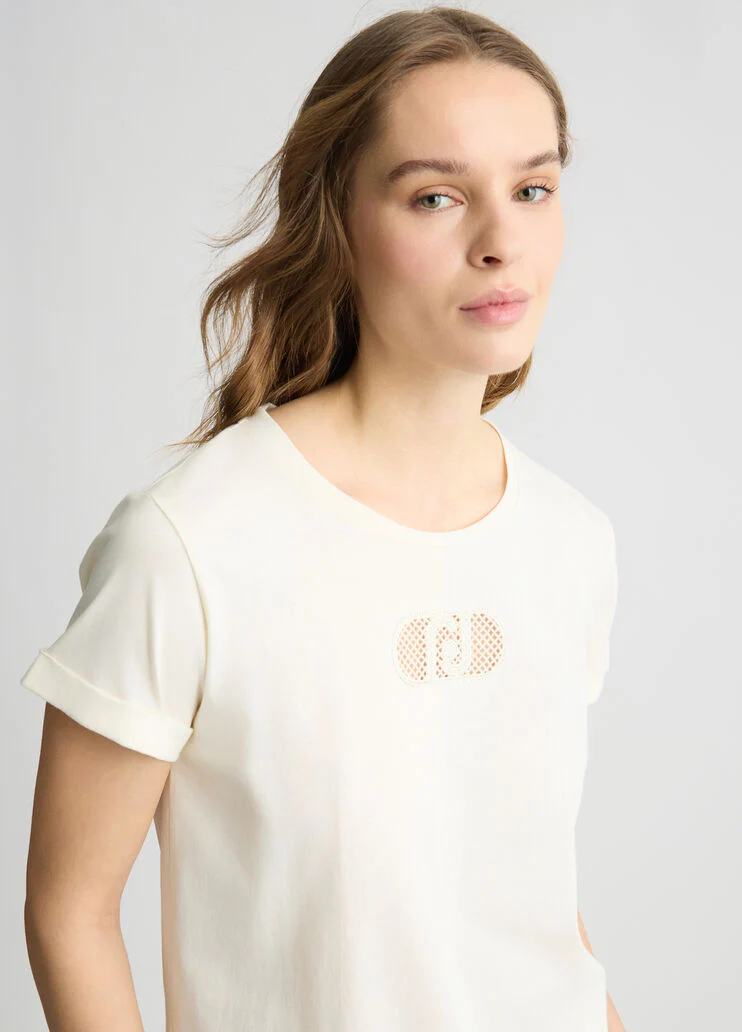 Cotton T-shirt with logo and rhinestones