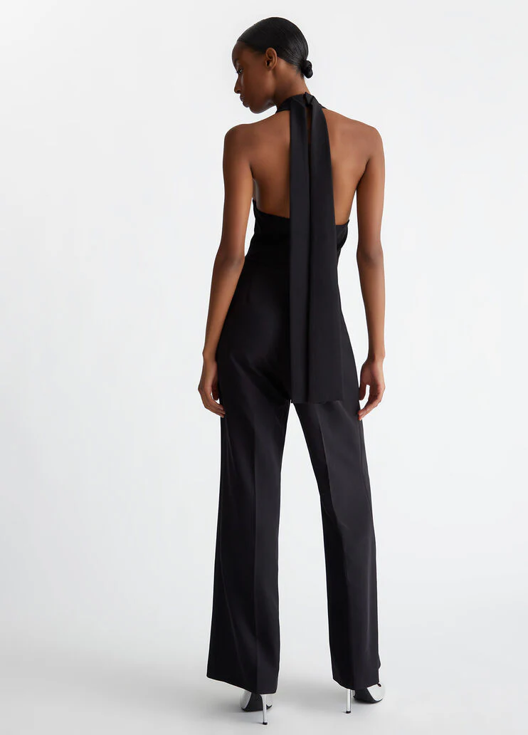 Stretch jumpsuit with pussy-bow