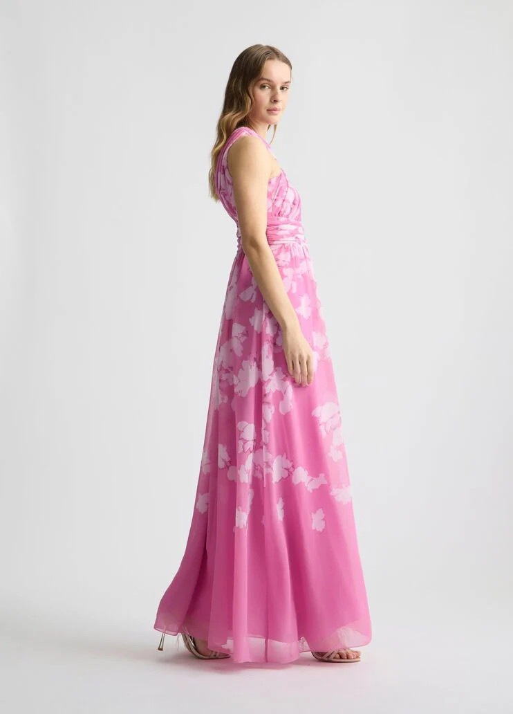 Long pink dress with floral design