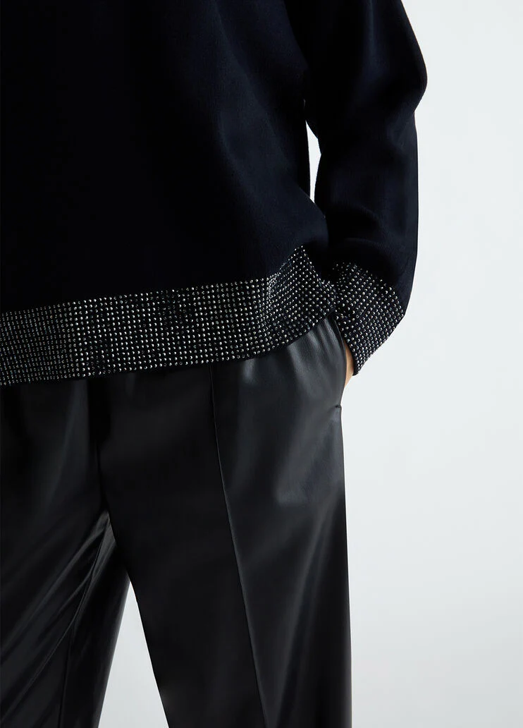 Crew-neck sweater with rhinestones