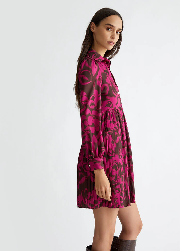 Printed twill shirt dress
