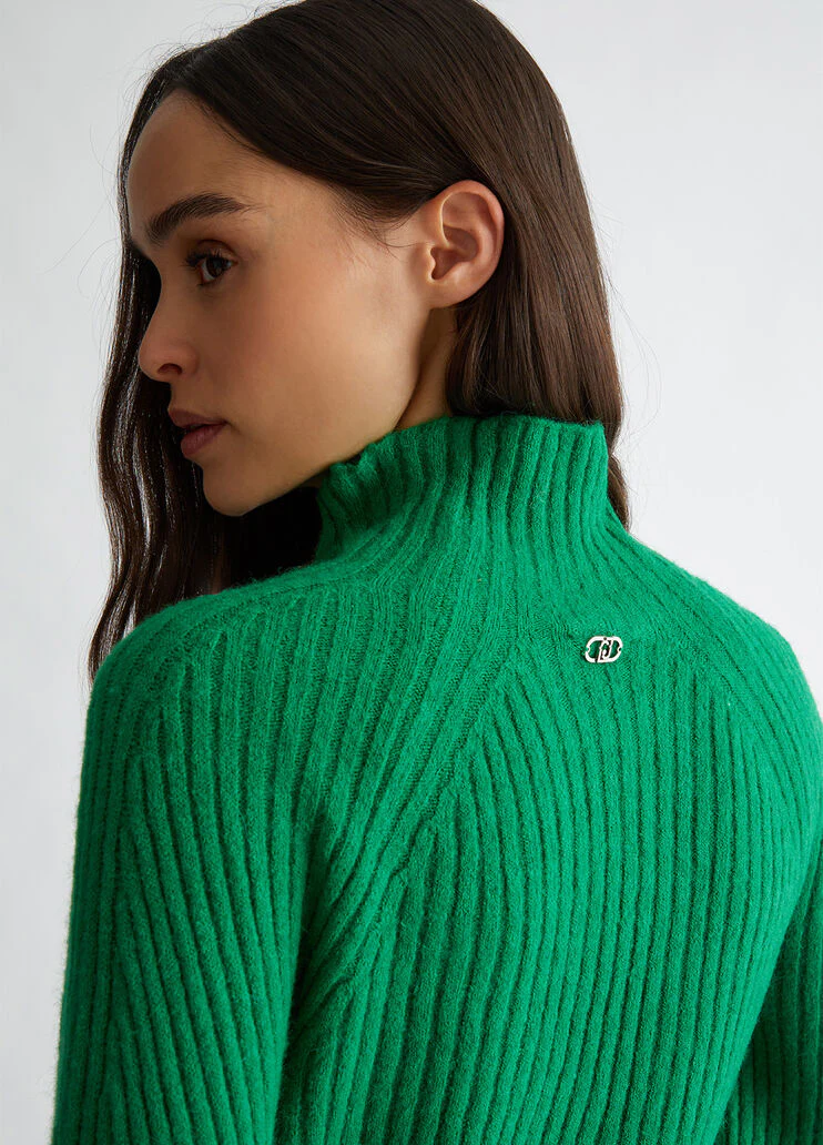 Rib-knit wool-blend sweater
