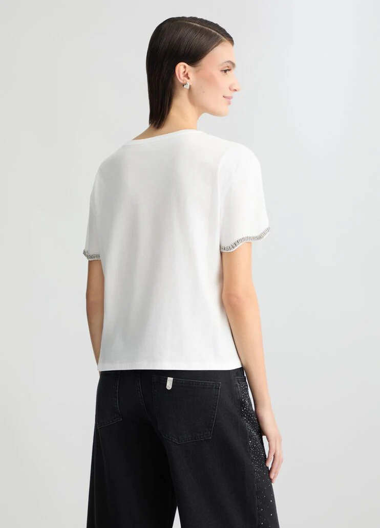 Cotton T-shirt with rhinestones