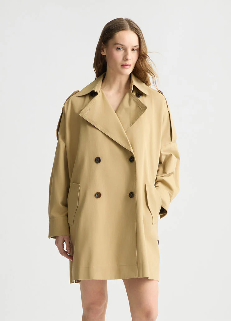 Beige gabardine trench coat