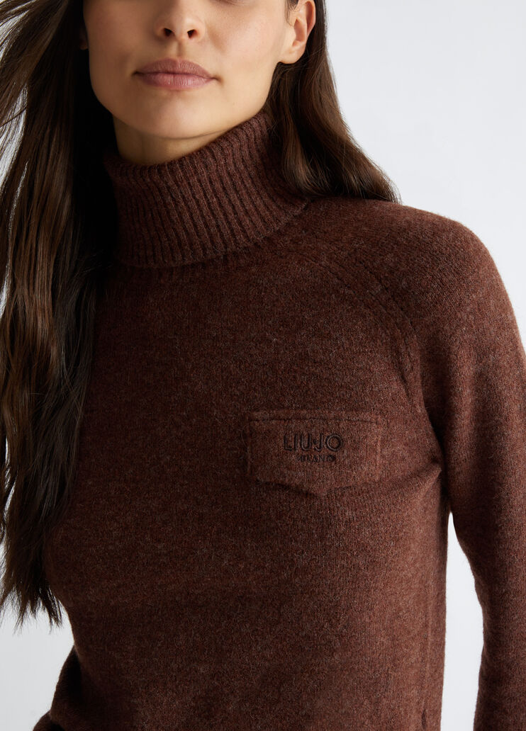 Wool-blend polo-neck with logo