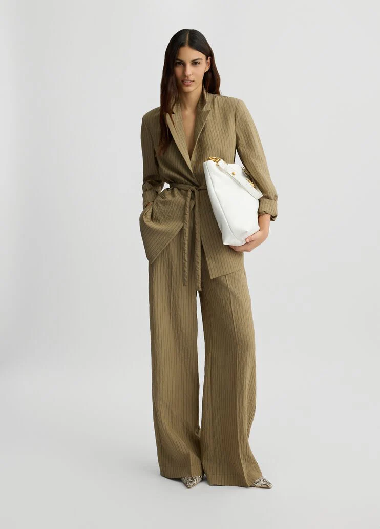 Striped blazer with belt