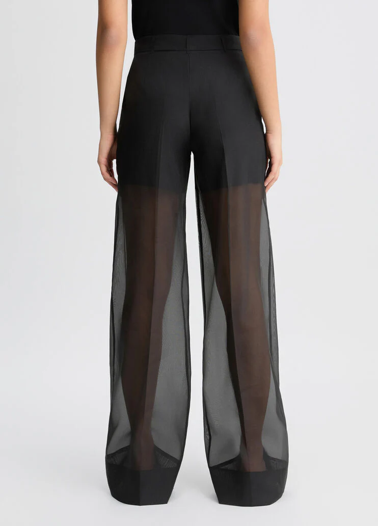 Black organza straight-leg trousers