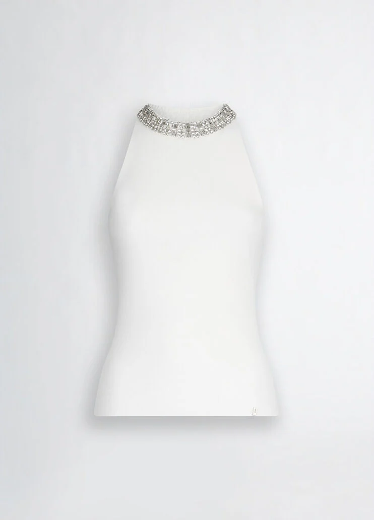 White top with bejewelled embellishment