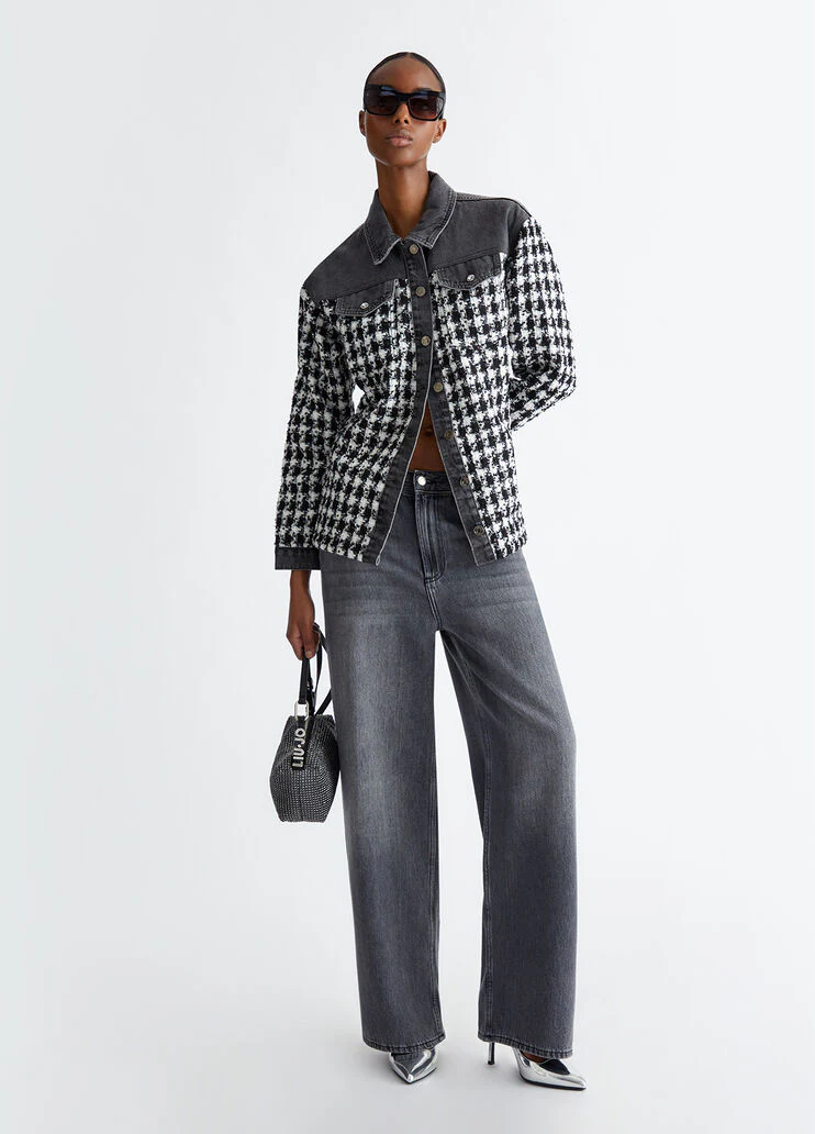 Bouclé and denim overshirt jacket