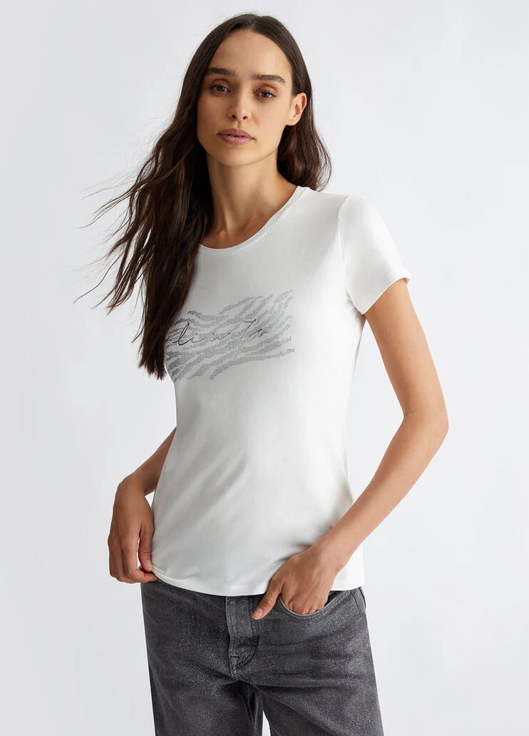 T-shirt with logo and gemstones