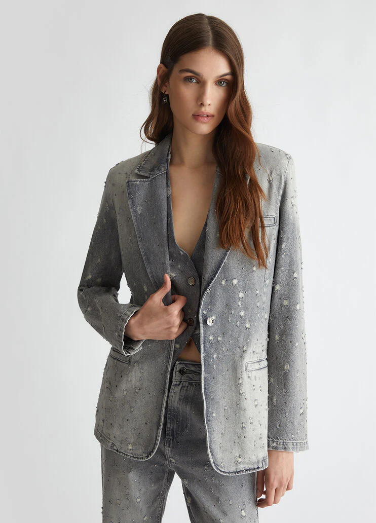 Denim blazer with rhinestones