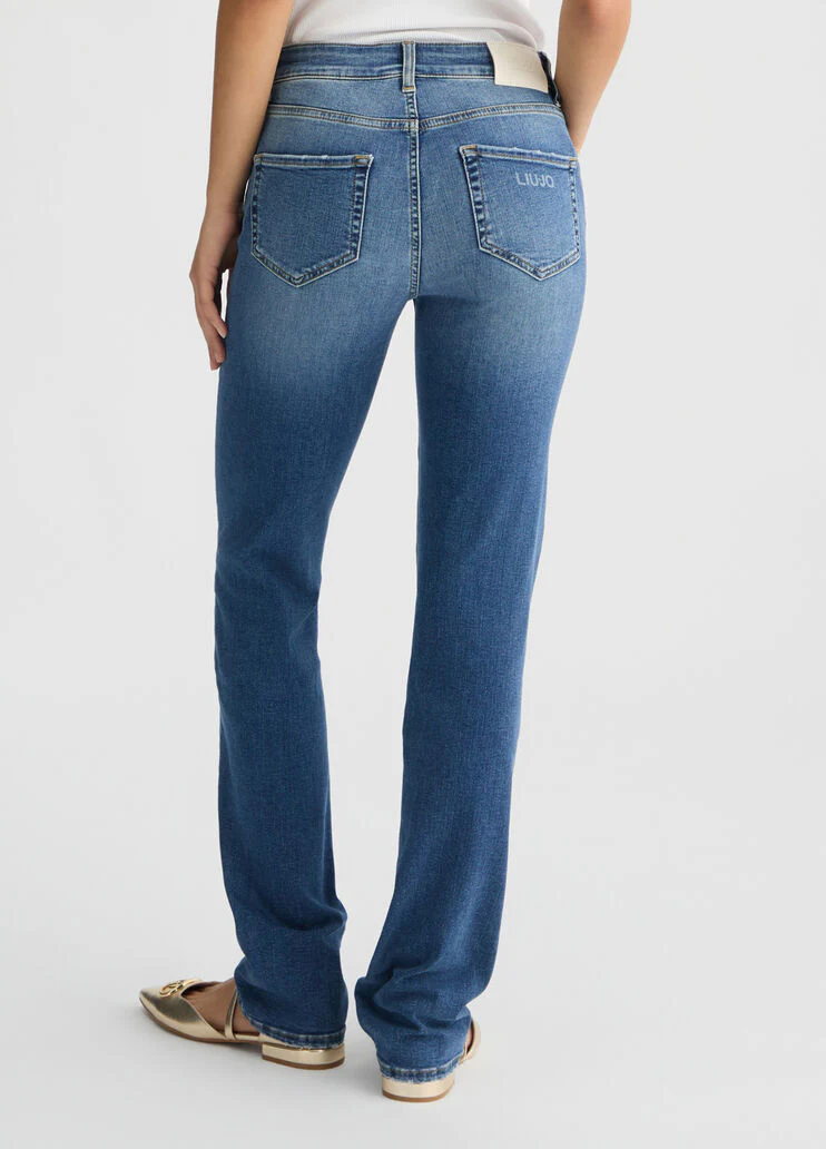 Blue straight-leg high-rise jeans