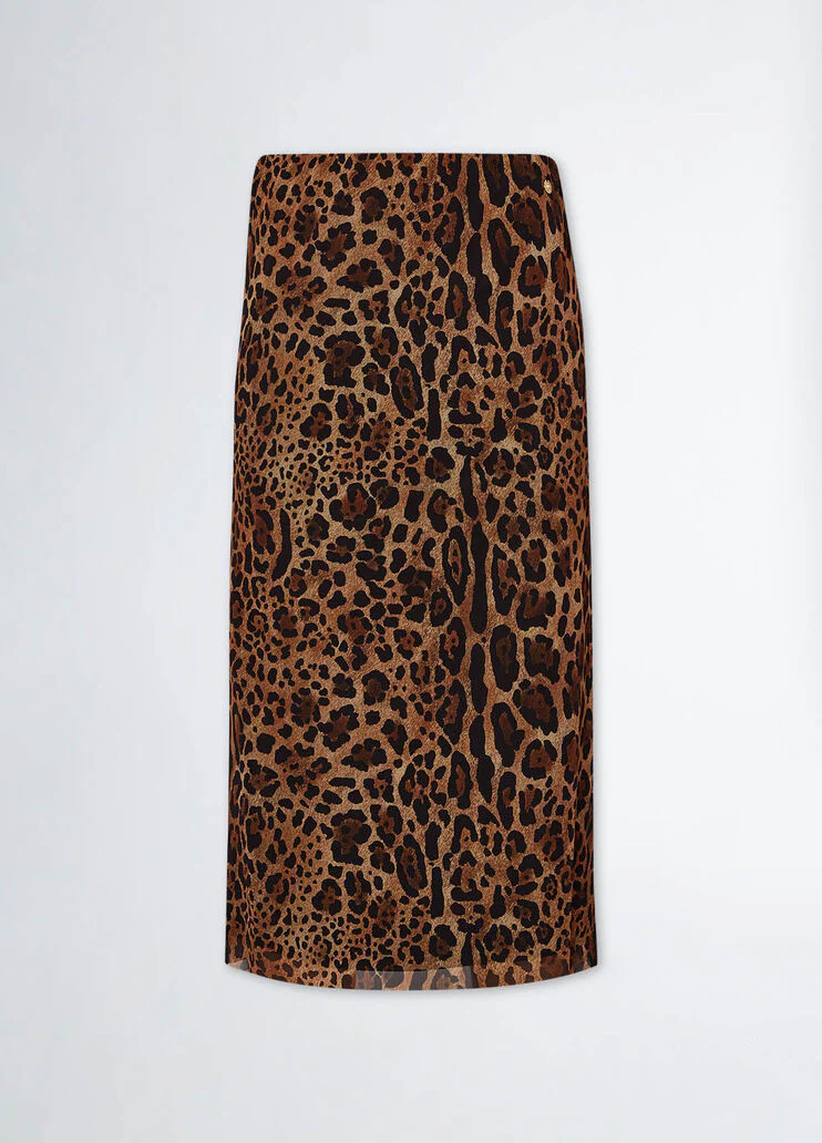 Animal-print tulle midi skirt