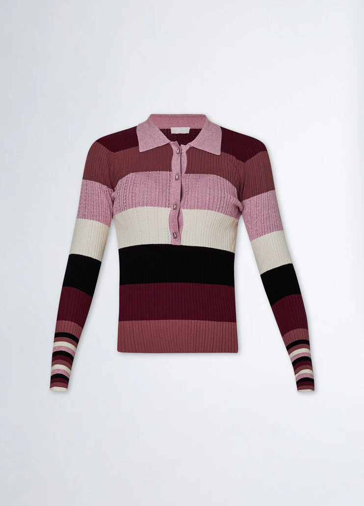 Striped knit polo-shirt