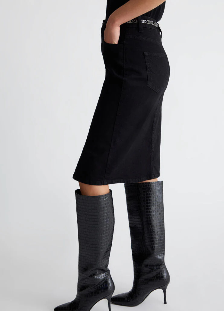 Denim skirt with branded belt