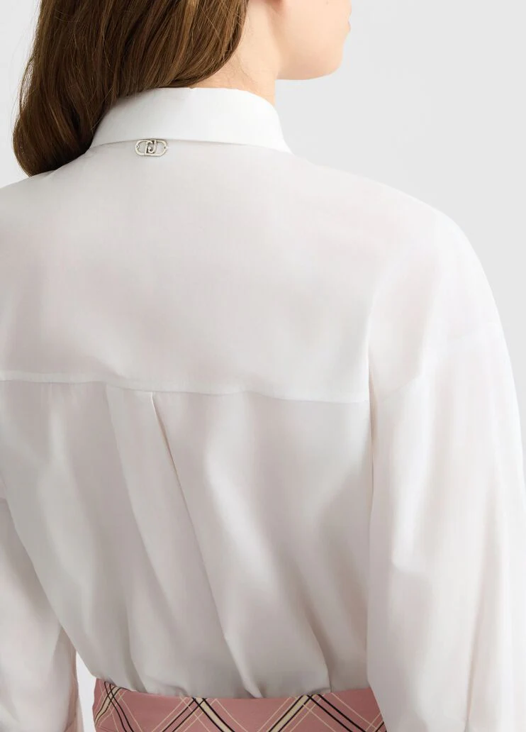 Shirt dress with chequered skirt