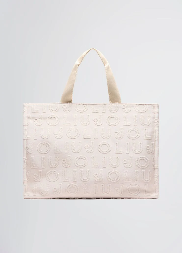 Beige jacquard tote bag