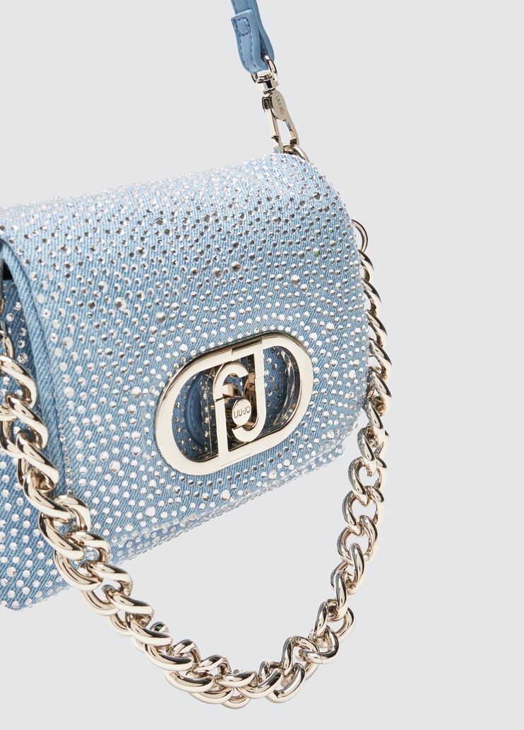 Small denim LaPuffy bag with rhinestones