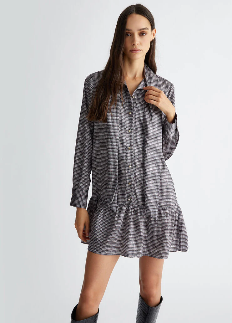 Printed satin shirt dress