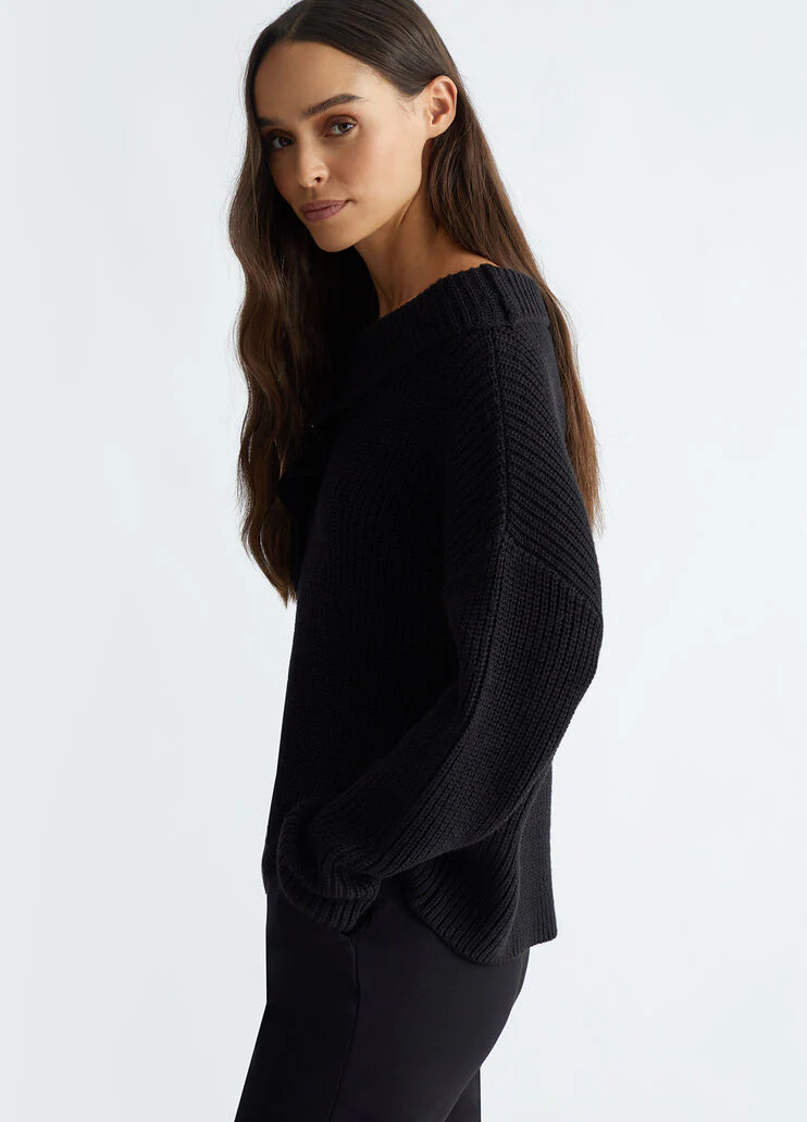Rib-knit wool-blend sweater