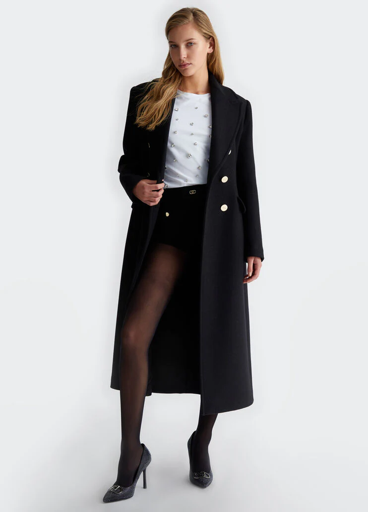 Double-breasted wool-blend coat