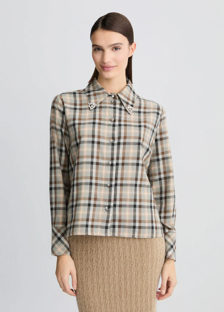 Checked shirt with bejewelled embroidery
