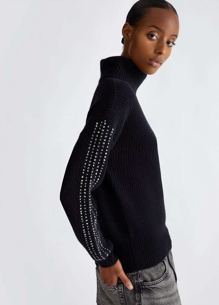 Wool polo-neck with rhinestones