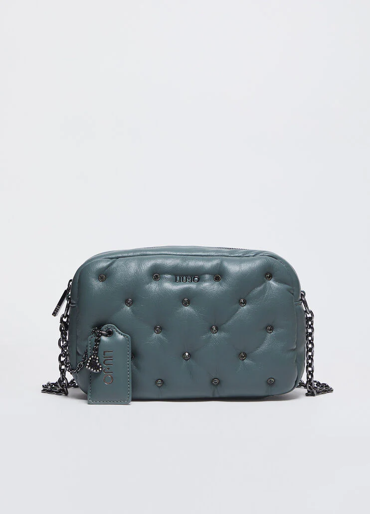 Glossy crossbody bag with rhinestones