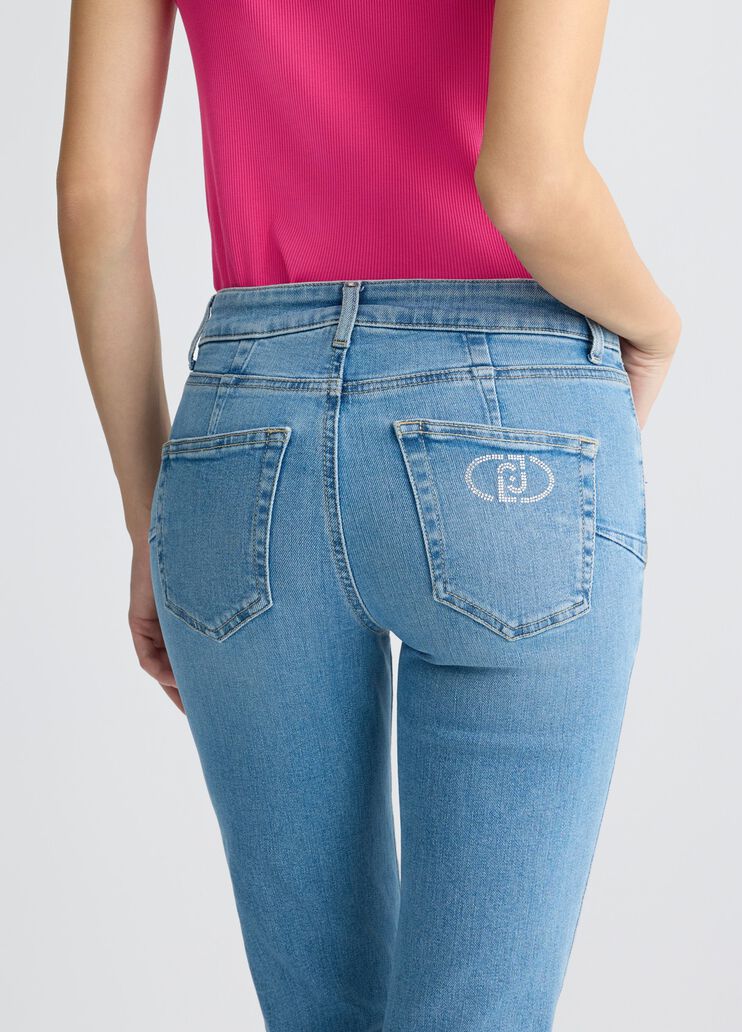 Light slim-fit jeans with rhinestones