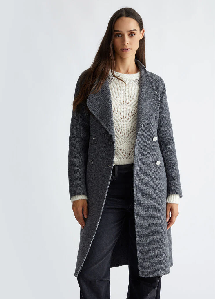 Double-breasted wool-blend coat