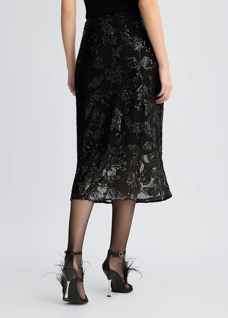 Embellished tulle midi skirt