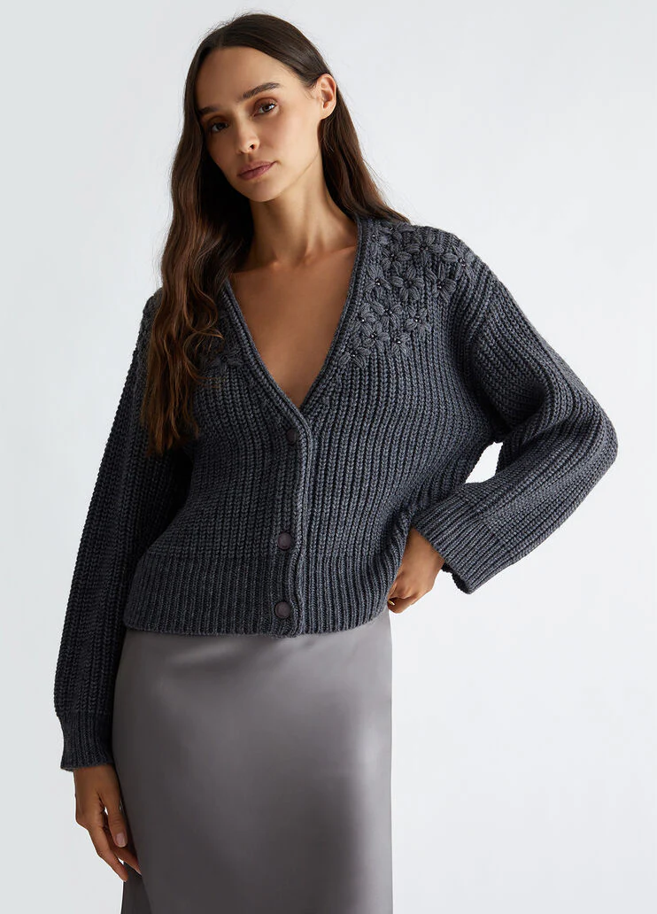 Wool cardigan with embroidery