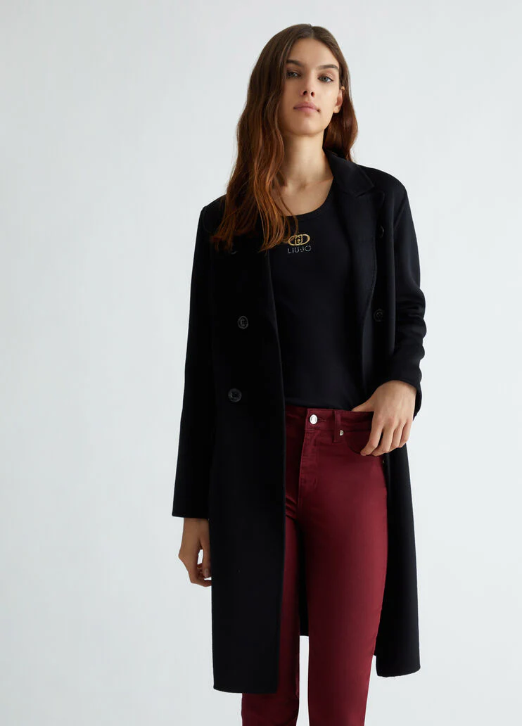 Double-breasted wool-blend coat