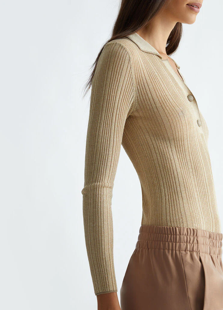 Lurex knit polo-shirt