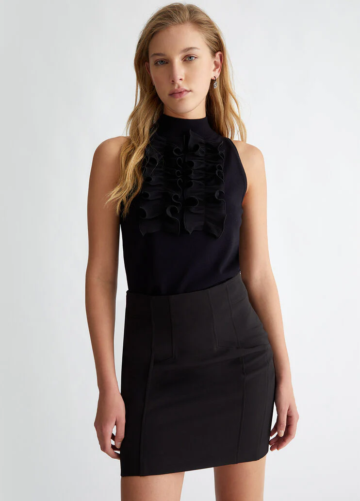 Knit top with ruches