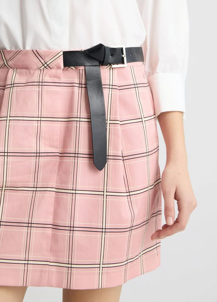 Shirt dress with chequered skirt