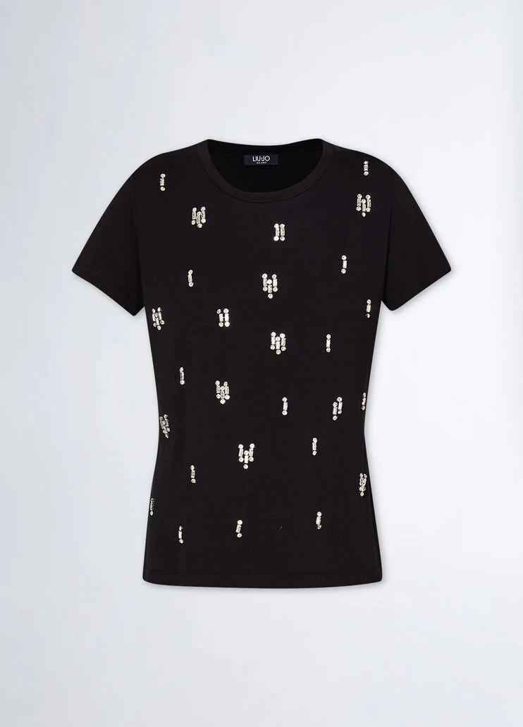 Cotton T-shirt with rhinestones