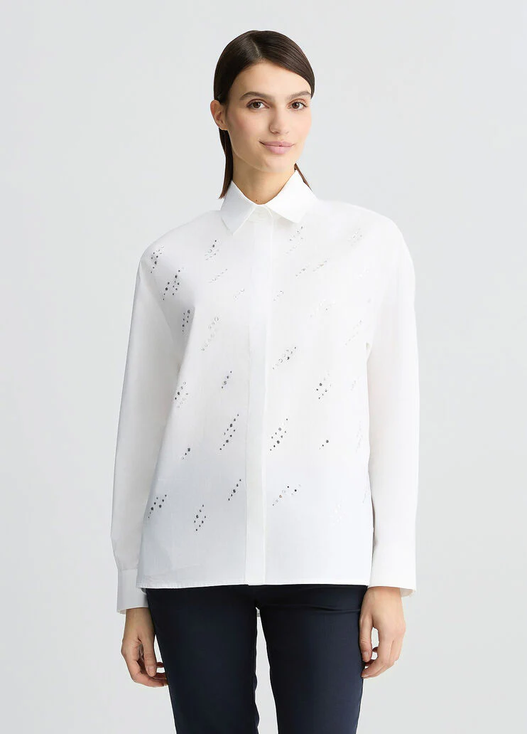Poplin shirt with rhinestones
