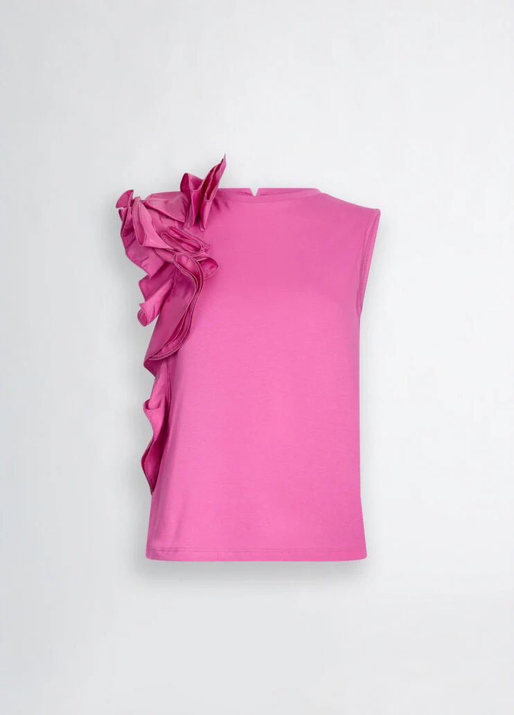 Peony pink T-shirt with flounced detailing