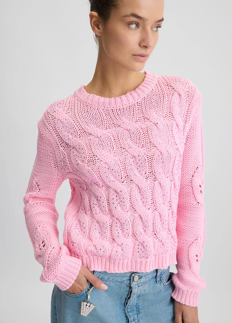 Cable-knit jumper with rhinestones