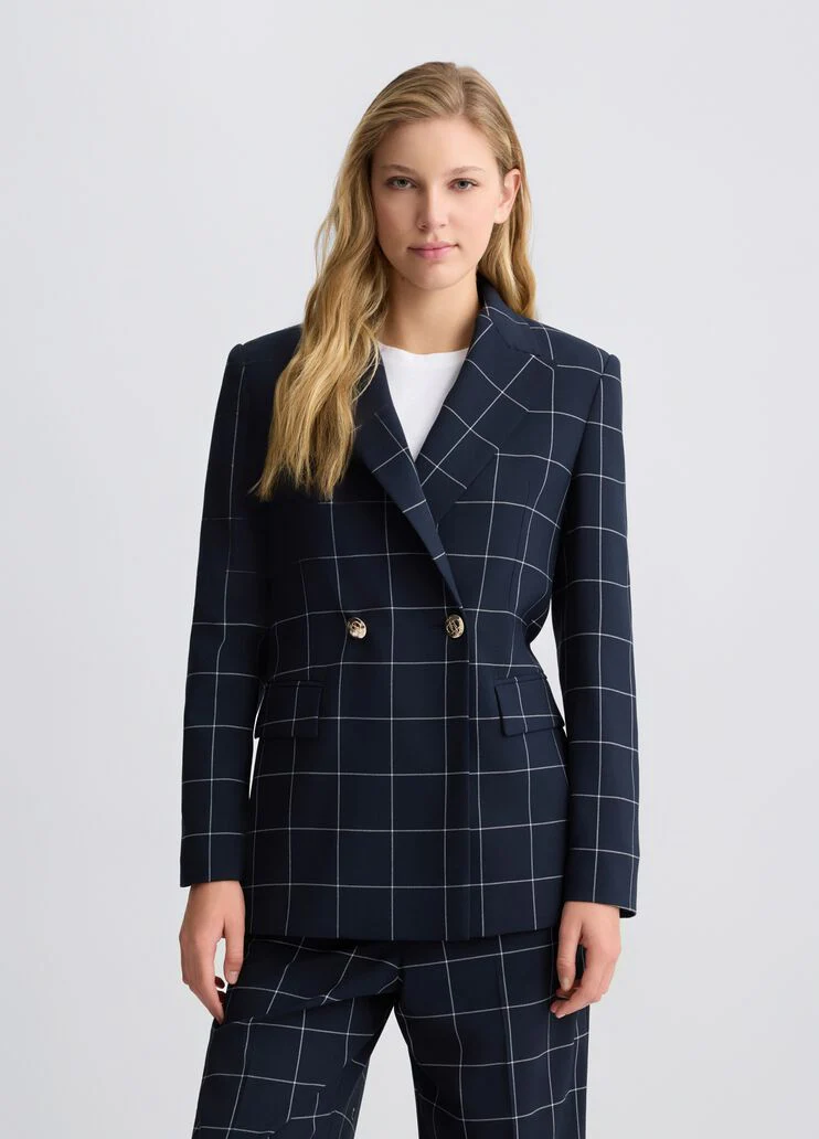 Double-breasted check blazer