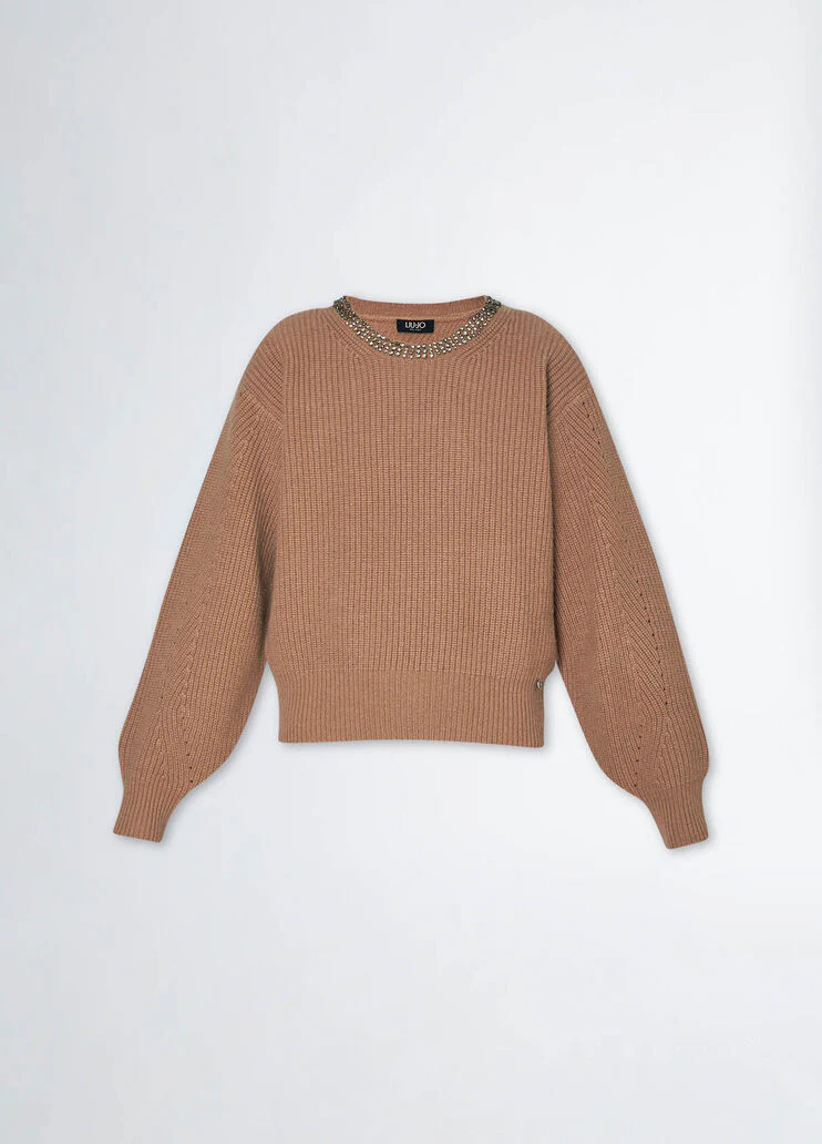 Wool sweater with gemstones