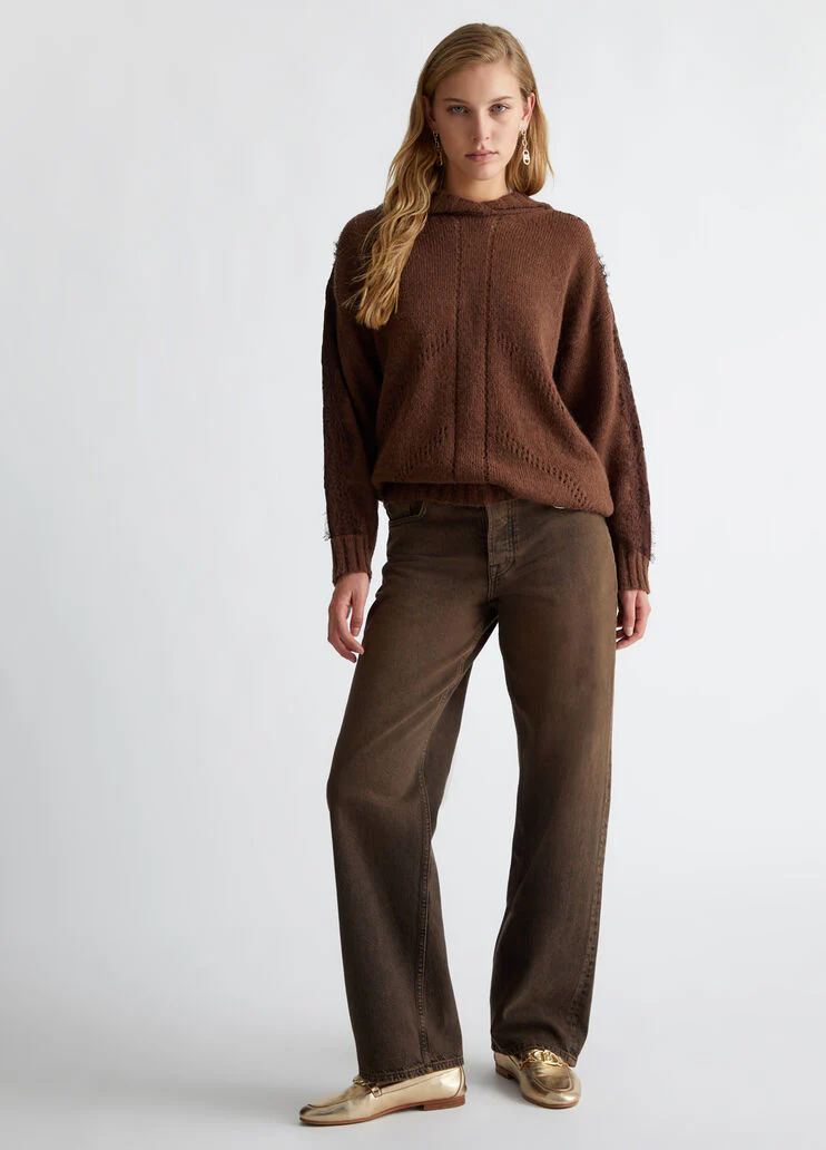 Wool-blend sweater with hood